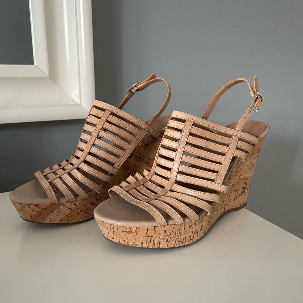 Franco Sarto Tan Wedge Sandals Size 7.5